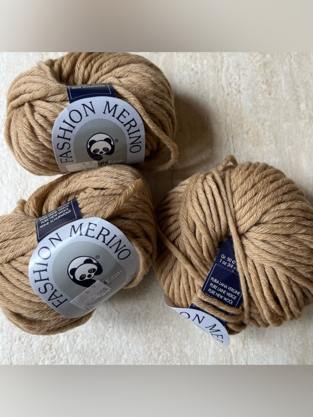 Ornaghi Filati Fashion Merino Superwash Yarn Lot 3 Skeins Tan 198 Yards